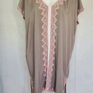 Tan and Pink Swim Coverup with Chevron Trim Large